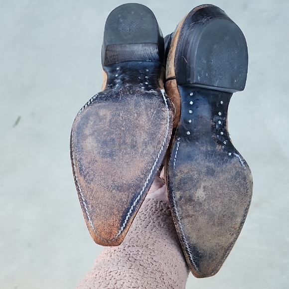 Justin Boots Women’s 8B Black Tan Western Cowboy Boots Flame Stitch - Picture 15 of 15